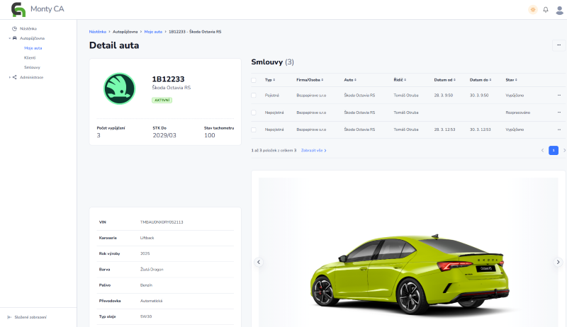 Software pro autoservis Monty - dashboard s přehledem zakázek a plánováním mechaniků